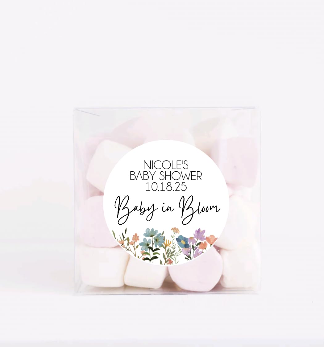 Baby in Bloom Baby Shower Favor Stickers for Girls, Wildflower Baby Sprinkle Thank You Party Favor Labels, Round Favor Stickers