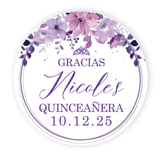 Personalized Round Circle Quinceañera Labels, Mis Quince Años Sticker Labels with Custom Name for Quince Favors Invitations XV, 15th Birthday, Quinceanera Decorations