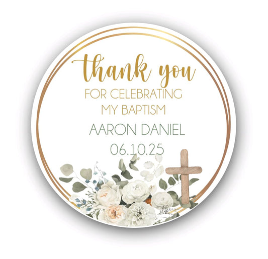 Greenery Cross Stickers God Bless Sticker Labels for Religious Baptism, Confirmation, Christening, First Communion