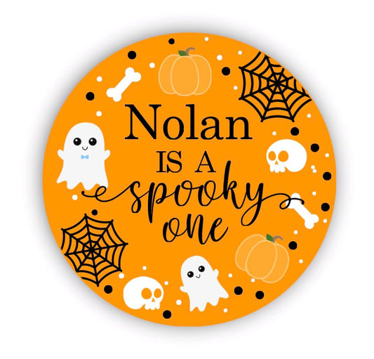 Spooky One 1st Birthday Thank You Favor Stickers - Custom Name - Halloween Birthday Labels - Orange