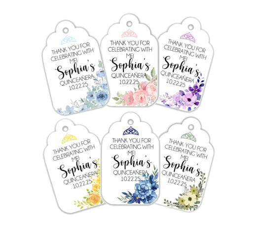 Personalized Quinceañera Favor Tags with String – Custom Name Thank You Tags for XV Party Favors