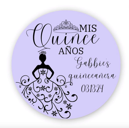 Personalized Round Circle Quinceañera Labels, Mis Quince Años Sticker Labels with Custom Name for Quince Favors Invitations XV, 15th Birthday, Quinceanera Decorations