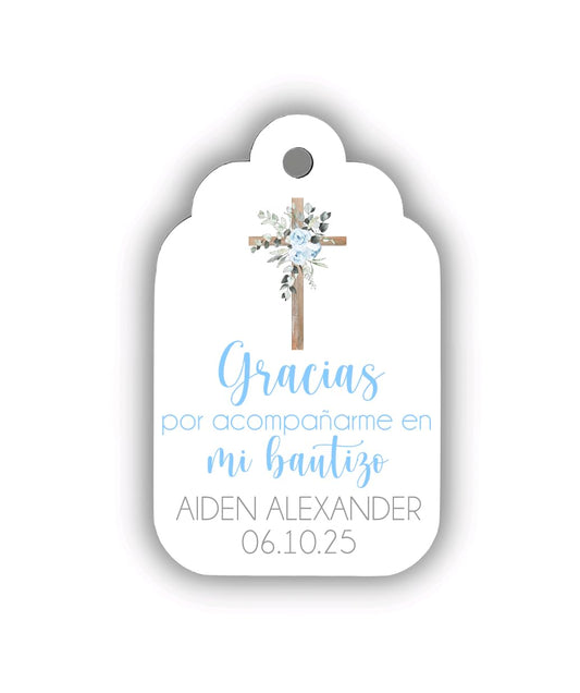 Gracias Por Venir A Mi Bautizo Greenery Cross Favor Tags Baptism Christening