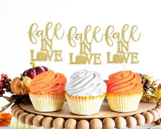 Fall in Love Cupcake Toppers, Fall Themed Party Supplies, Engagement Cupcake Topper Decorations, Wedding Anniversary, Bridal Shower Party Decorations