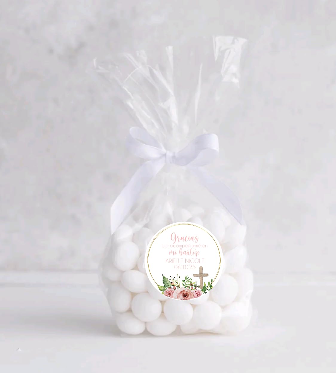 Gracias por celebrar las pegatinas de recuerdo de mi fiesta de bautismo, decoraciones de recuerdo de bautismo, bautismo rosa claro para niñas