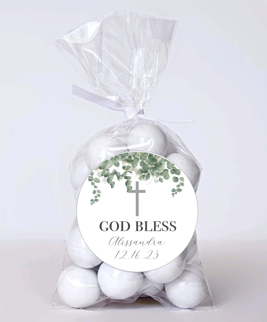 Greenery Personalized Custom Baptism Christening Favor Sticker Labels God Bless