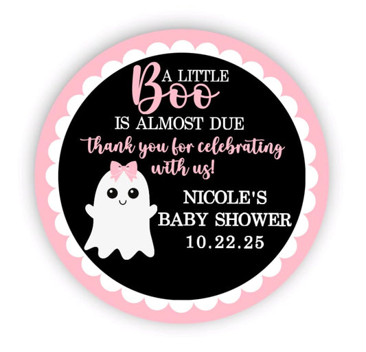 Little Boo Ghost Thank You Baby Shower Stickers - Light Pink