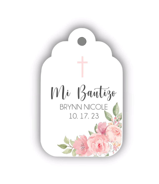 Floral Mi Bautizo Favor Tags Personalized Custom Baptism Christening Favor Tags labels God Bless Light Pink