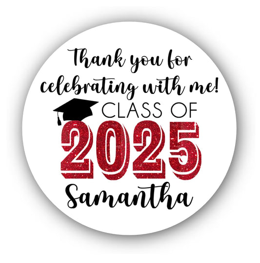 Graduation Party Favor Labels, Graduation Party Favor Stickers, Custom Graduation Party Favor Labels, Class of 2025 (Red)