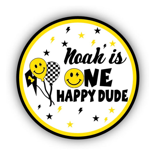 One Happy Dude Favor Stickers - Smiley Face One Birthday Party Decorations - One Cool Dude 1st Birthday Labels