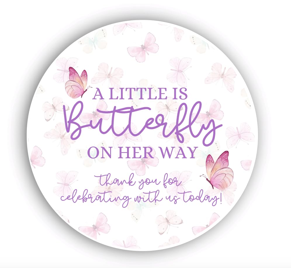 Butterfly Girl Baby Shower Favor Labels - A Little Butterfly is on Her Way