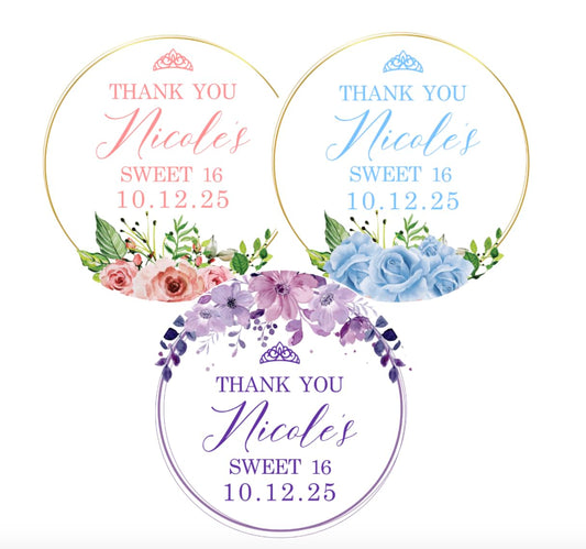 Personalized Sweet Sixteen Party Favor Stickers - Birthday Party Stickers - Sweet 16 - Thank you for celebrating with me stickers