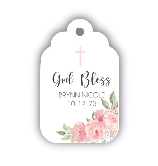 Floral Mi Bautizo Favor Tags Personalized Custom Baptism Christening Favor Tags labels God Bless Light Pink