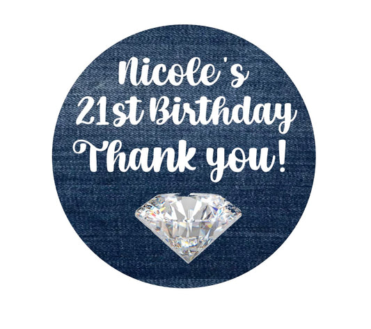 Denim And Diamonds Birthday Party Stickers Or Favor Tags, Denim & Diamonds Party