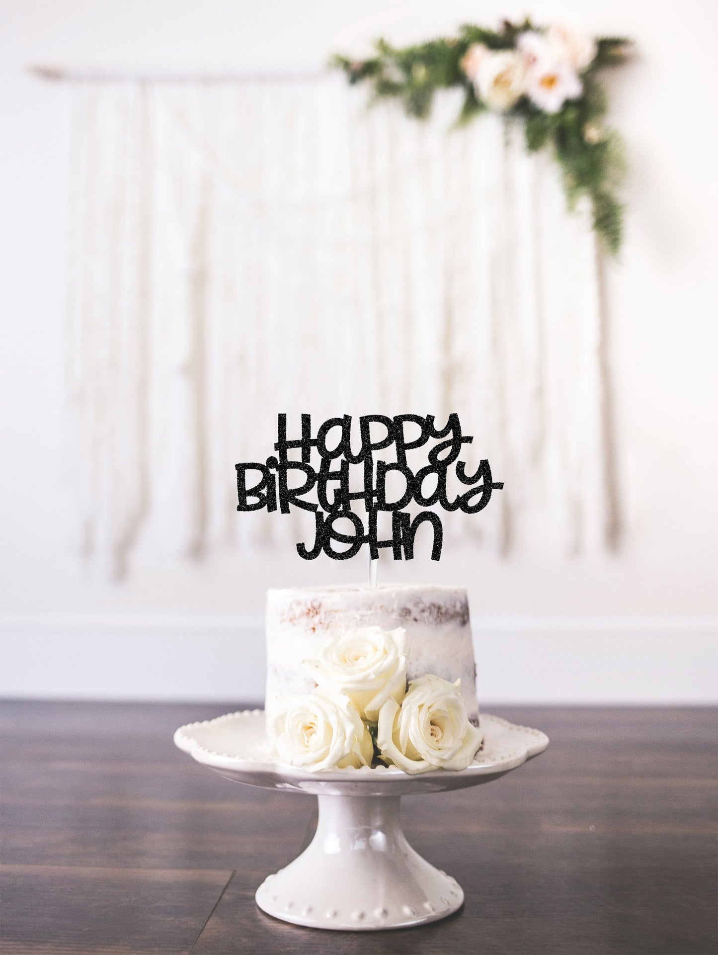 Custom Text Personalized Gold Glitter Cake Topper
