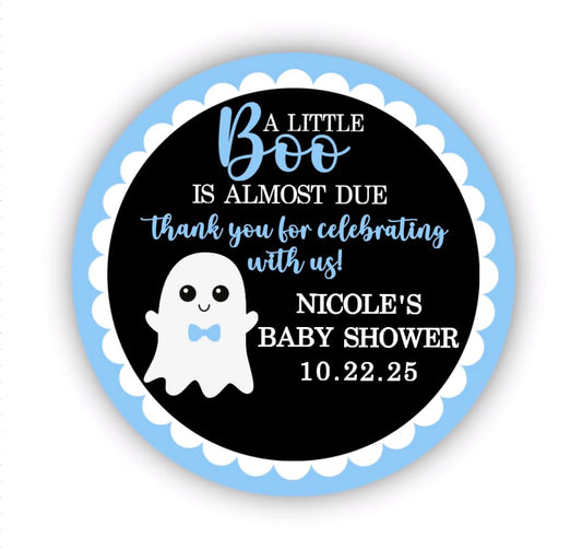 Little Boo Ghost Thank You Baby Shower Stickers - Light Blue