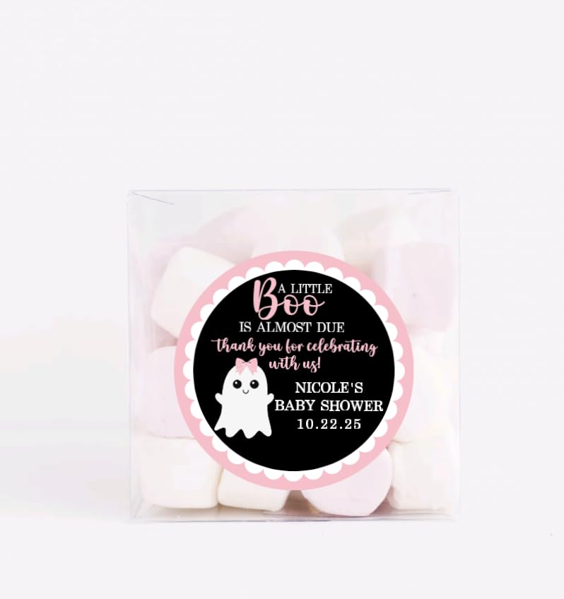 Little Boo Ghost Thank You Baby Shower Stickers - Light Pink
