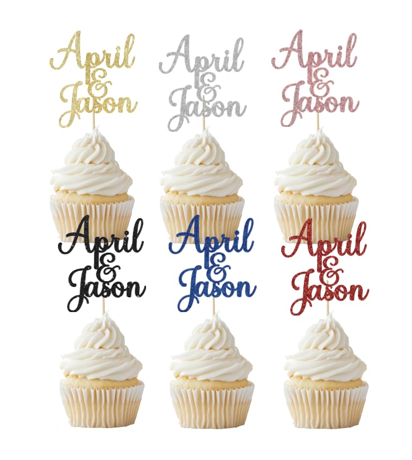 Personalized Wedding Cupcake Toppers, Custom Groom and Bride Name Cupcake Decorations for Wedding and Engagement