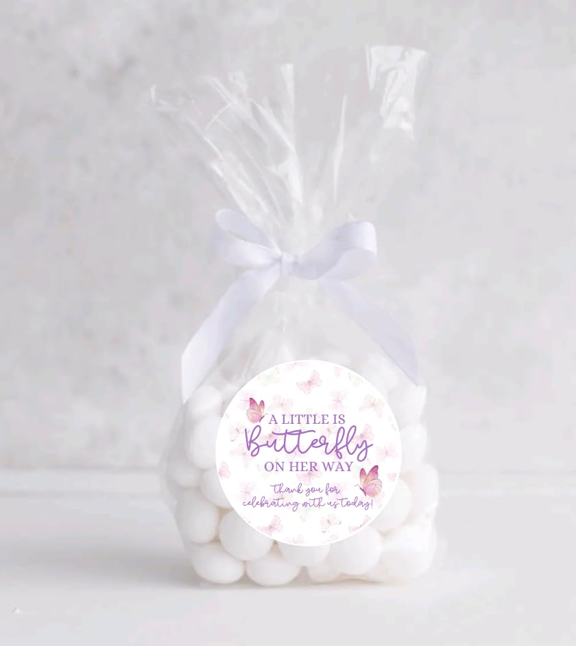 Butterfly Girl Baby Shower Favor Labels - A Little Butterfly is on Her Way