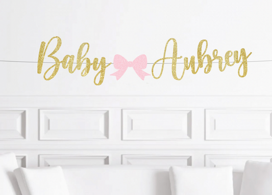 Bow Baby Shower Banner, Custom Personalized Baby Shower Sign, Bow Glitter Banner, Custom Colors to Choose From