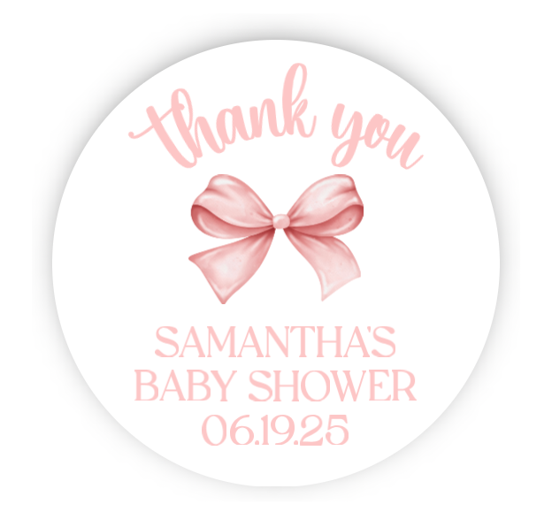 Personalized Pink Bow Baby Shower Stickers, Bow Party Decorations, Thank You Stickers for Candy, Favors, Envelopes, Guests, Coquette Baby Shower Decorations, Party Decor