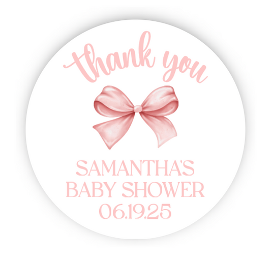 Personalized Pink Bow Baby Shower Stickers, Bow Party Decorations, Thank You Stickers for Candy, Favors, Envelopes, Guests, Coquette Baby Shower Decorations, Party Decor