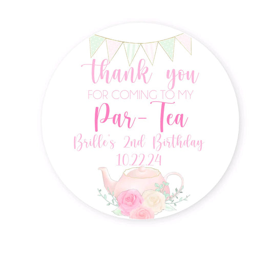 Custom Tea Party Stickers, Personalized Tea Party Decorations, Lets Par Tea Thank You Stickers, Favor Stickers
