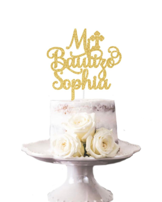 Custom Name Mi Bautizo Cake Topper, Personalized Baptism Cake Topper