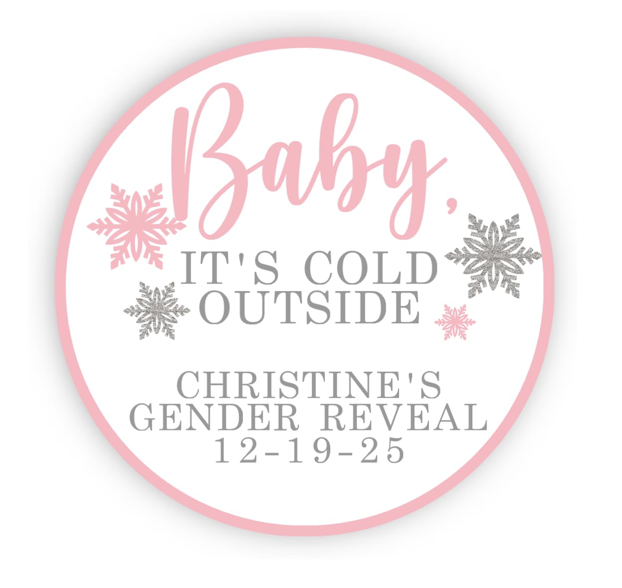 Baby its Cold Outside Stickers - Baby Shower Labels - Gender Reval - Winter Party Favors - Light Pink