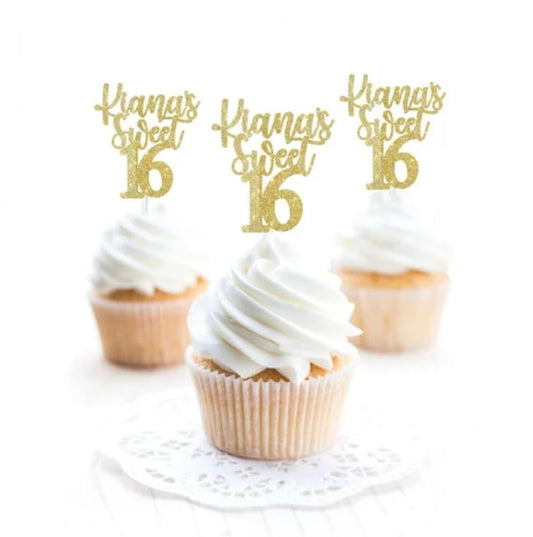 Custom Sweet Sixteen Cupcake Toppers, Name Sweet 16 Toppers, Choose Your Color