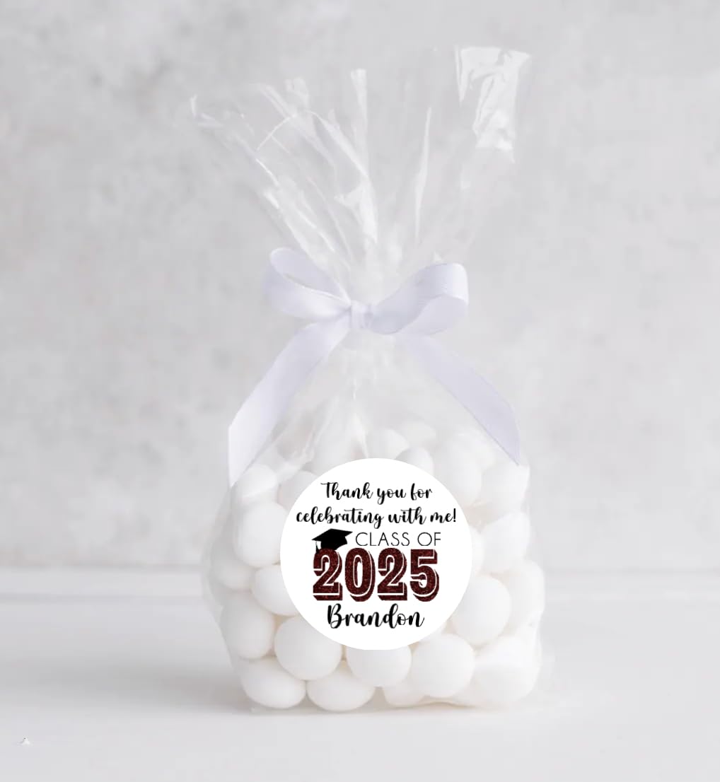 Graduation Party Favor Labels, Graduation Party Favor Stickers, Custom Graduation Party Favor Labels, Class of 2025 (Burgundy)