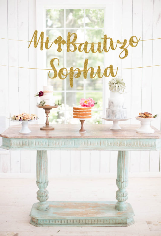 Mi Bautizo Banner, Personalized Communion Banner, Custom Name Banner, Mi Bautizo Decorations, Glitter Banner