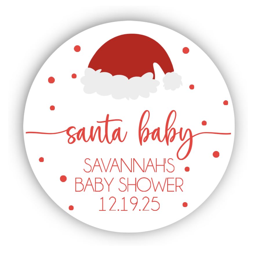 Santa Baby Favor Stickers, Baby Shower Thank You Stickers, Labels, Winter, Christmas Gender Reveal