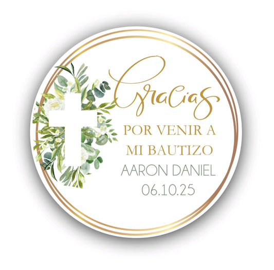 Gracias por celebrar mis pegatinas de favor de fiesta de bautismo, decoraciones de favor de bautismo, bautismo verde