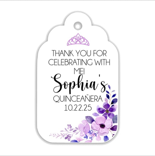 Personalized Quinceañera Favor Tags with String, Classic Thank You for Celebrating with Me Gift Tags with Custom Photo for Mis Quince Años, XV, 15th Birthday, Favor Gifts