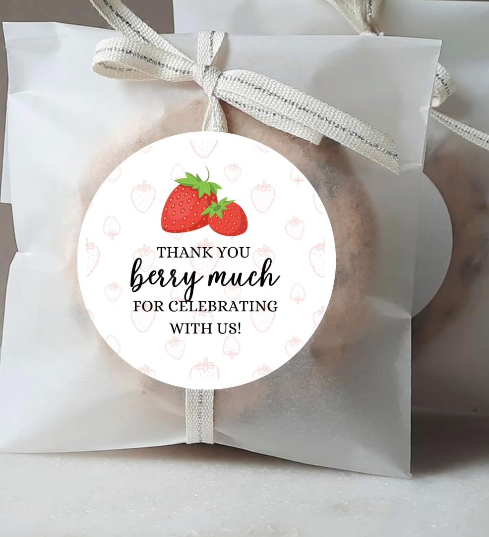 Round Strawberry Thank You Berry Much Favor Stickers