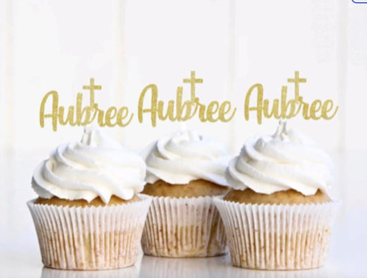 Custom Cross Baptism Mi Bautizo Cupcake Toppers