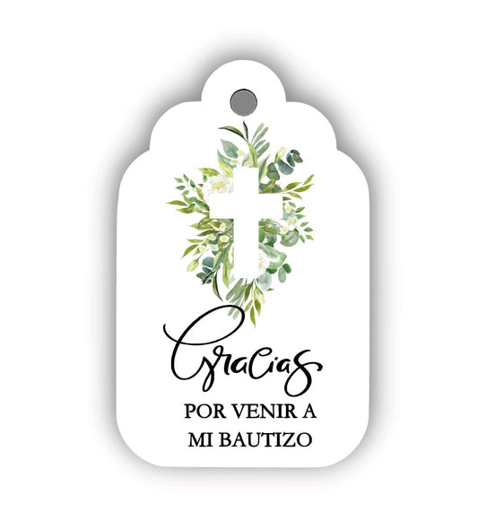 Gracias Por Venir A Mi Bautizo Greenery Cross Favor Tags Baptism Christening