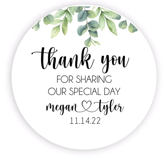 Greenery Wedding Stickers for Welcome Bags, Wedding Favor Stickers, Woodland Greenery Themed Party, Custom Thank You Stickers