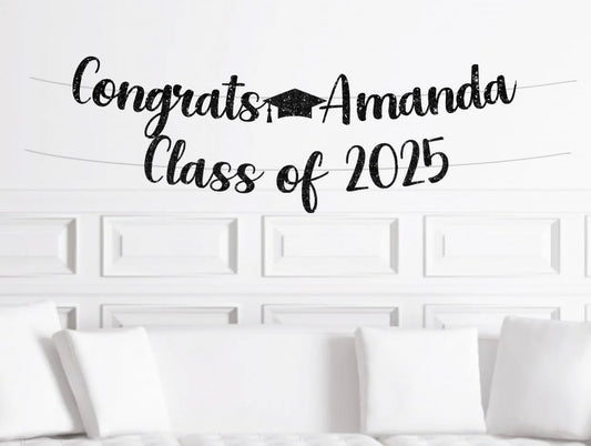 Graduation Glitter Banner – Customizable Sparkling Party Decoration for High School, College & University Celebrations. 18 Colors to choose from
