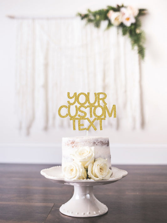Custom Text Personalized Gold Glitter Cake Topper