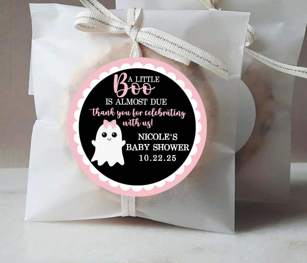 Little Boo Ghost Thank You Baby Shower Stickers - Light Pink