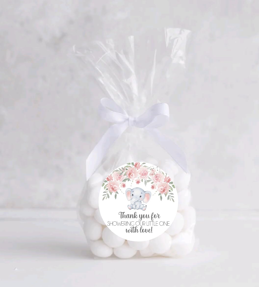 Round Elephant Baby Shower Thank You Favor Stickers