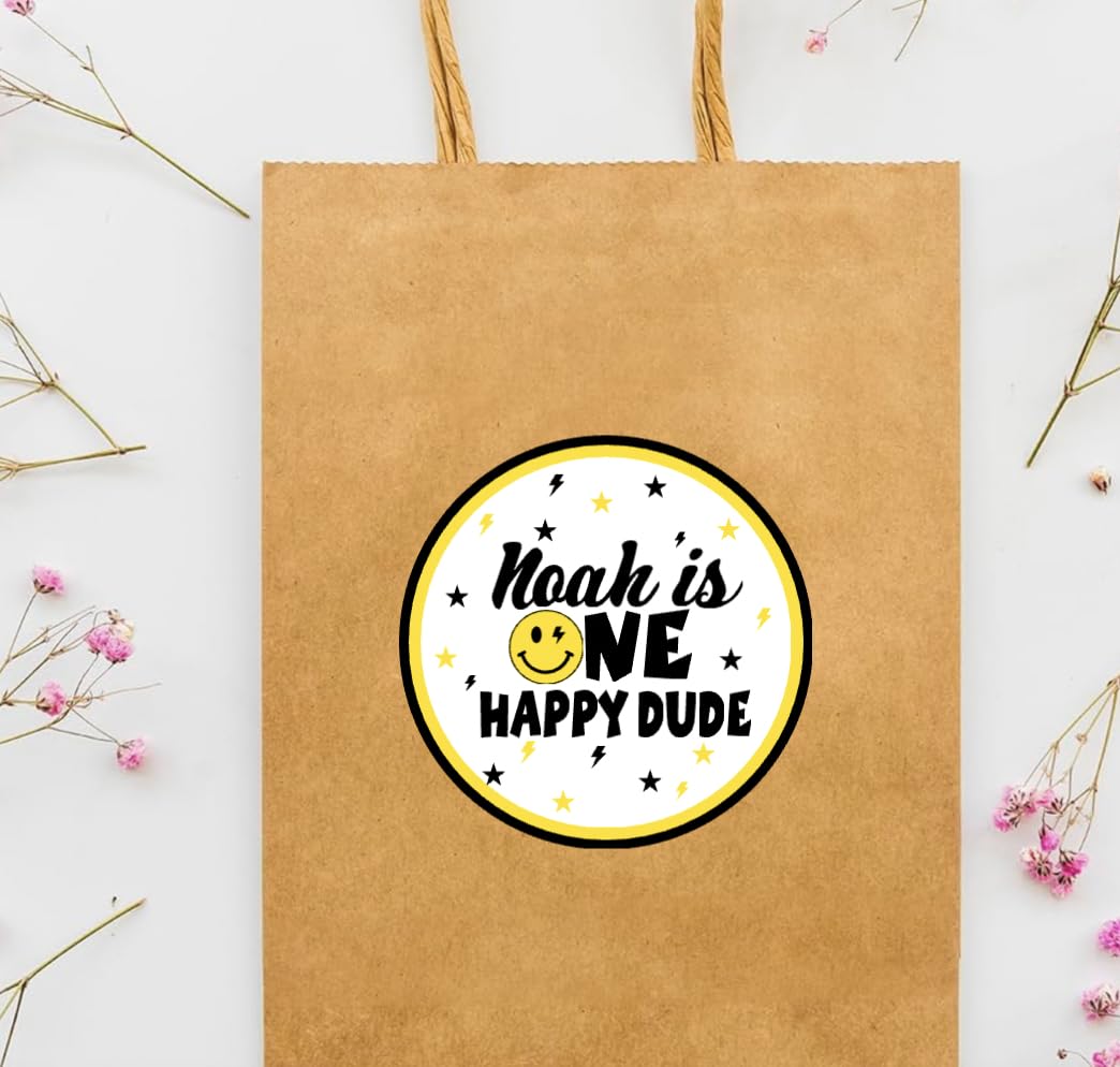 One Happy Dude Favor Stickers - Smiley Face One Birthday Party Decorations - One Cool Dude 1st Birthday Labels