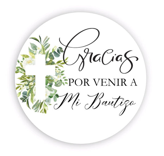 Spanish Baptism Stickers - Mi Bautizo Stickers - Gracias por venir a Stickers - Greenery Eucaliptus Baptism Favor Labels