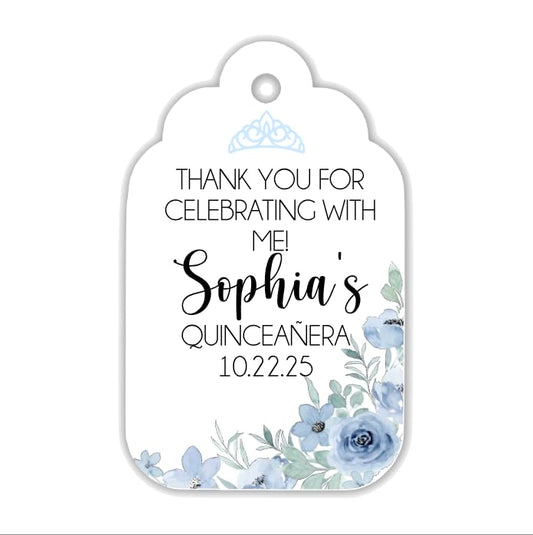 Personalized Quinceañera Favor Tags with String, Classic Thank You for Celebrating with Me Gift Tags with Custom Photo for Mis Quince Años, XV, 15th Birthday, Favor Gifts