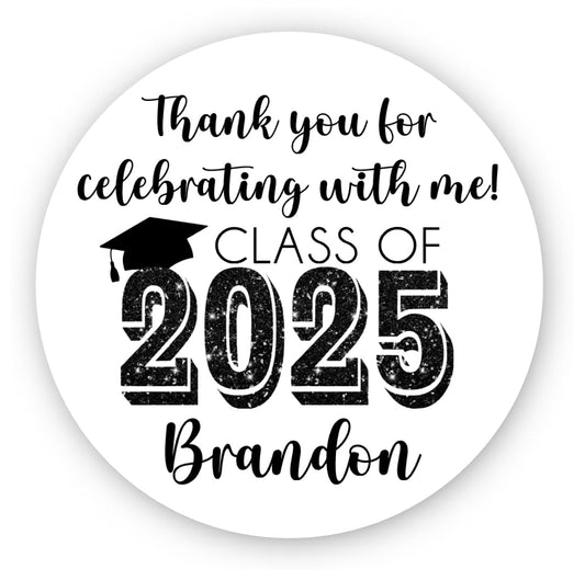 Graduation Party Favor Labels, Graduation Party Favor Stickers, Custom Graduation Party Favor Labels, Class of 2025 (Black)