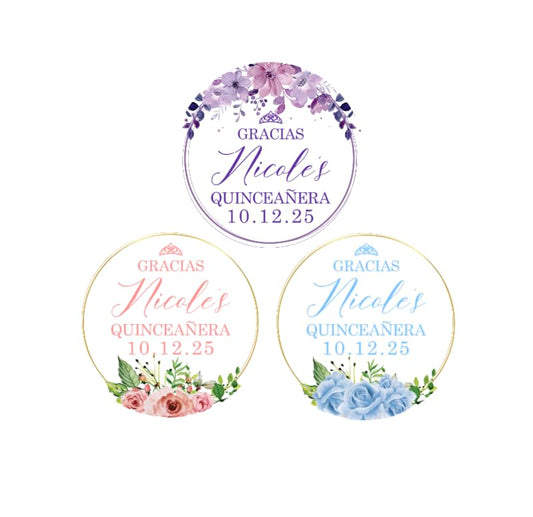 Personalized Quinceañera Favor Stickers – Custom Name Thank You Labels for XV Party Favors