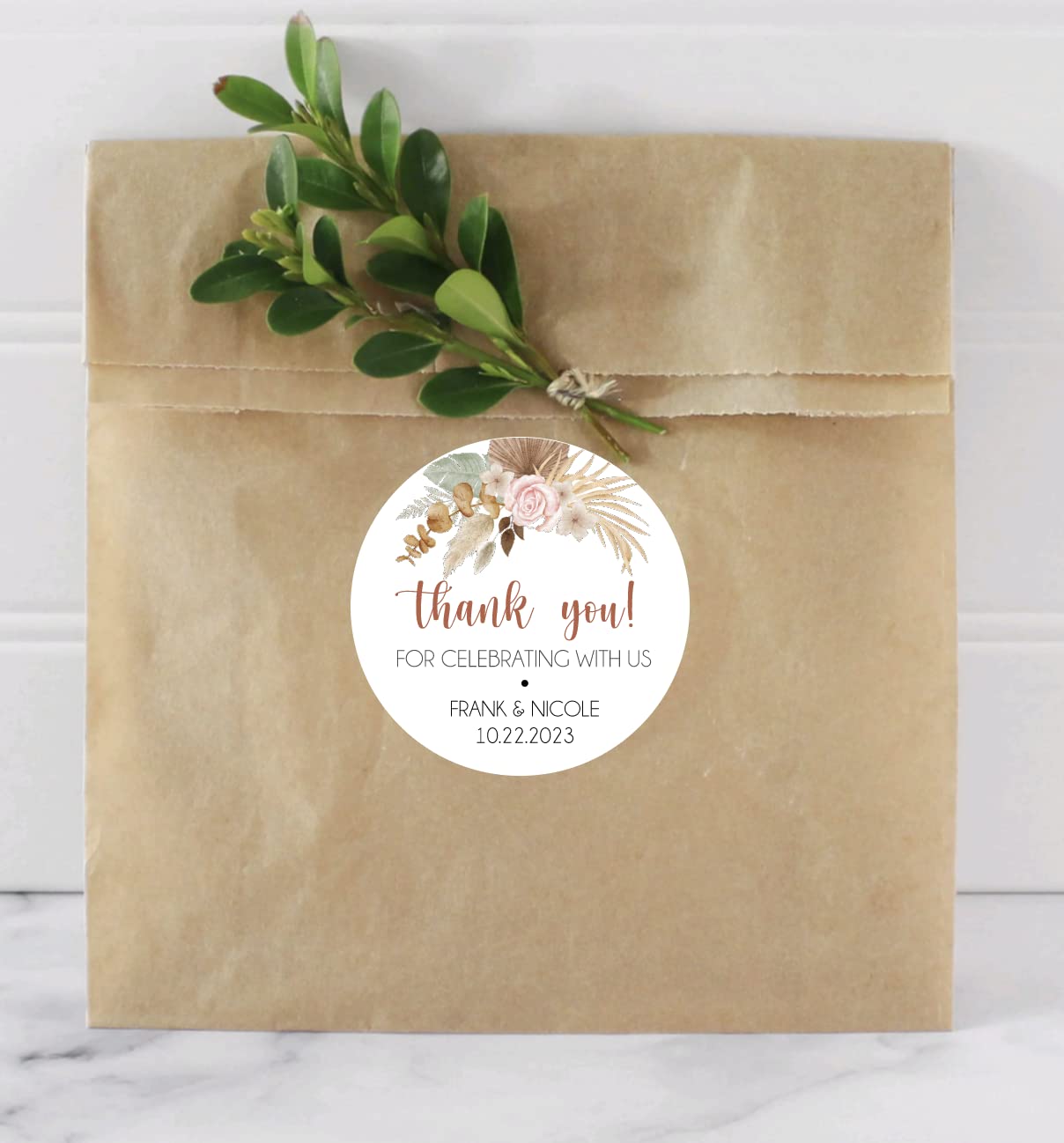 Boho Floral Pampas Grass Wedding Favor Stickers, Thank You Stickers, Spring Fall Wedding Favor Stickers, Thank You Stickers