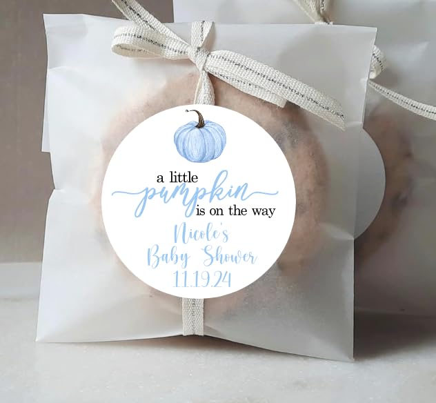 Personalized A Little Pumpkin Thank You Favor Stickers, Baby Shower, Gender Reveal